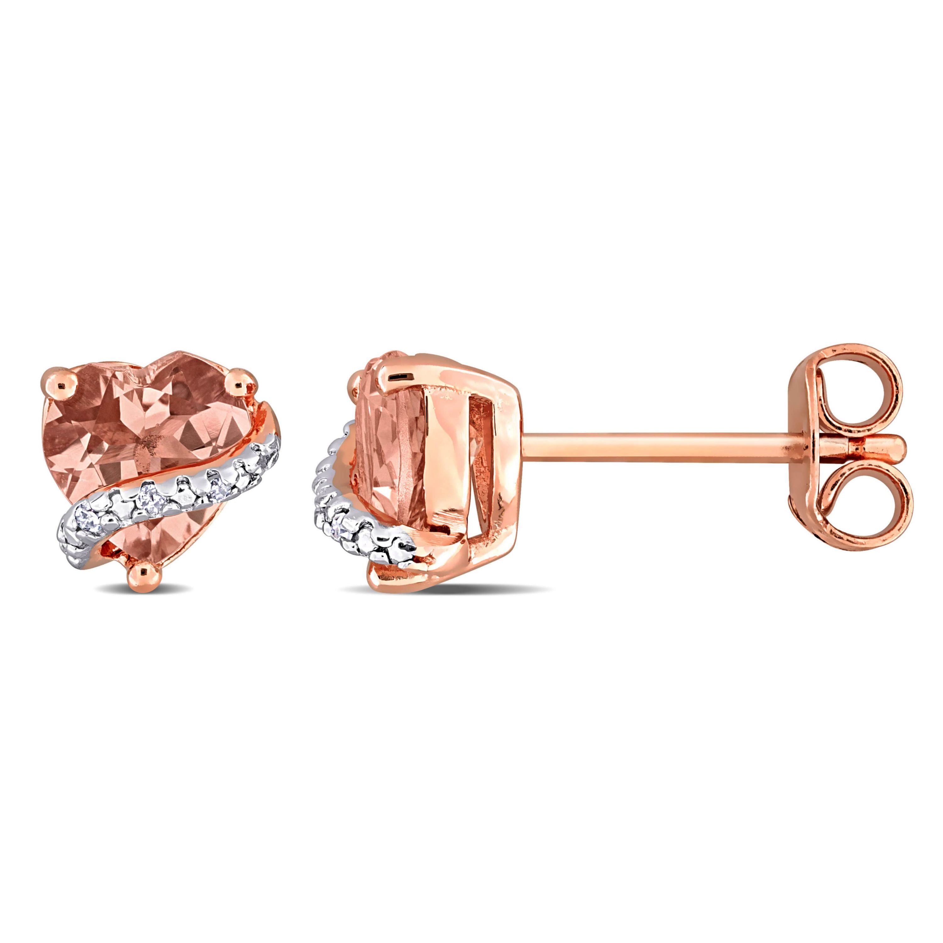 Morganite Fashion Post Earrings in Rose Plated Sterling Silver
