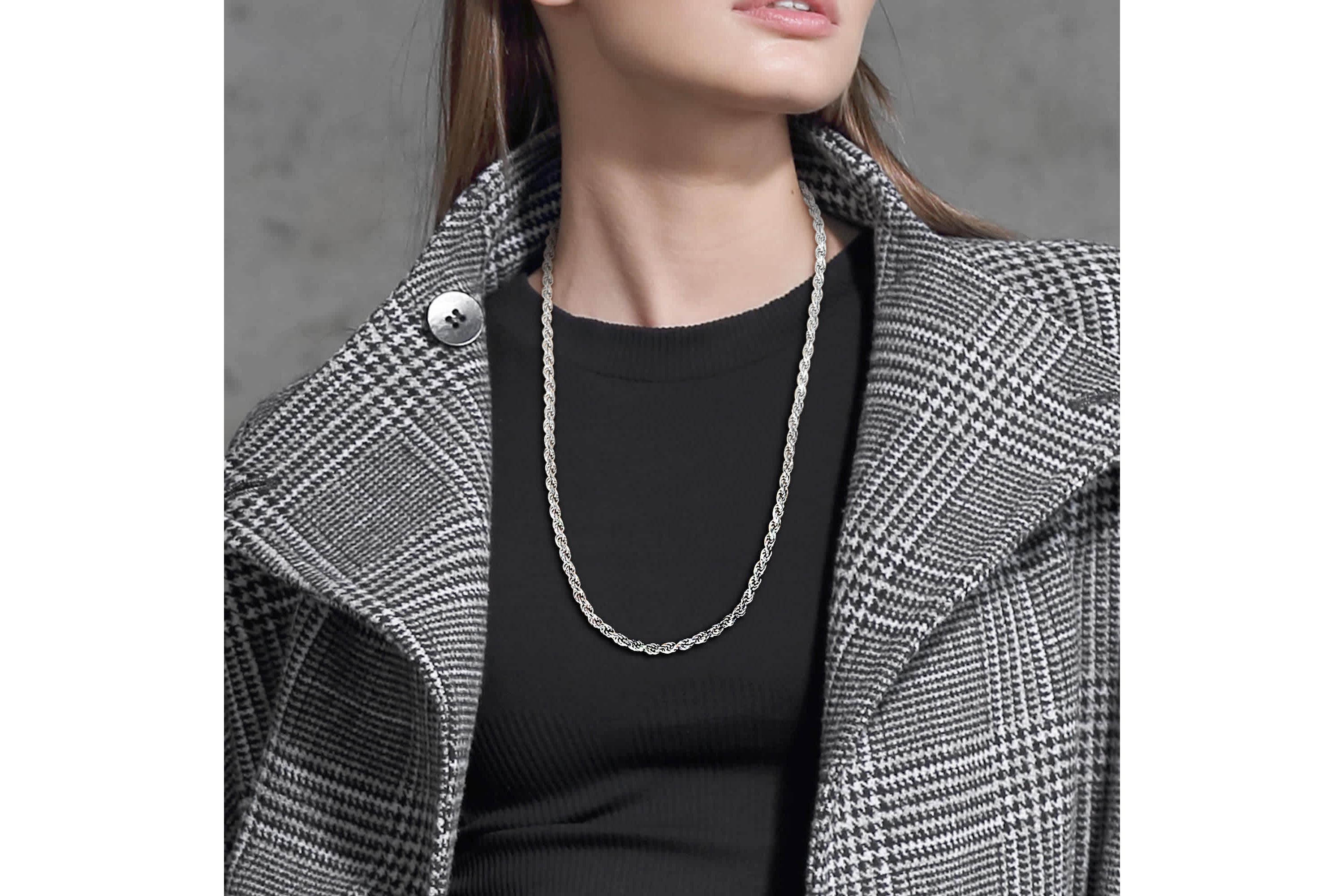 5 mm Diamond Cut Rope Chain Necklace in Sterling Silver
