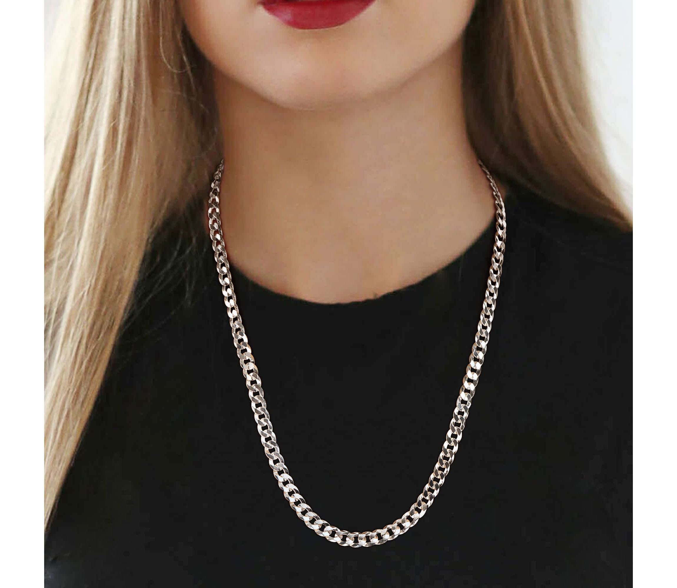 6.1mm Diamond Cut Curb Bevelled Necklace in Sterling Silver