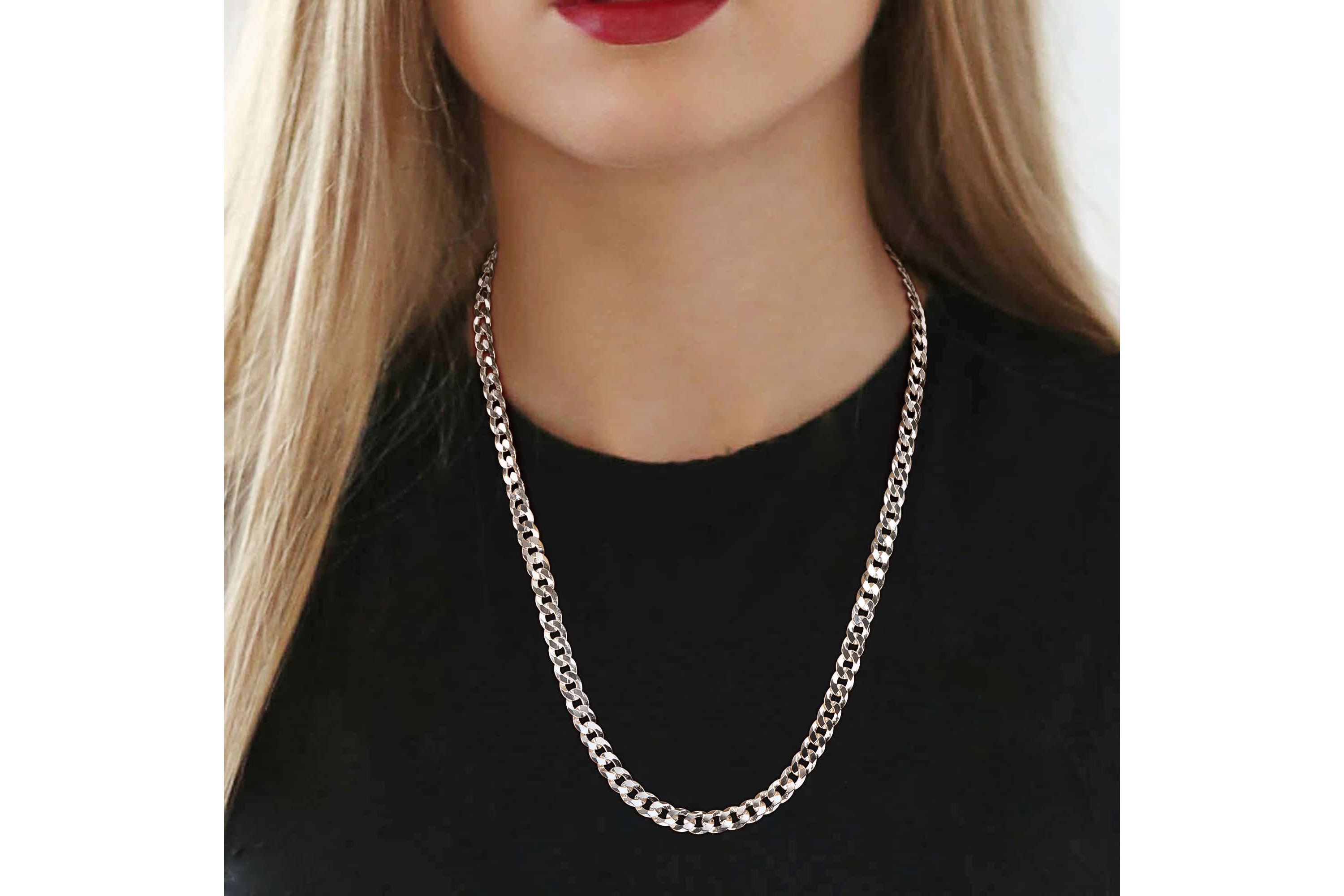 6.1mm Diamond Cut Curb Bevelled Necklace in Sterling Silver