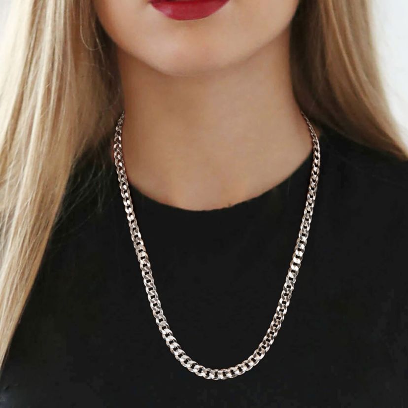 6.1mm Diamond Cut Curb Bevelled Necklace in Sterling Silver
