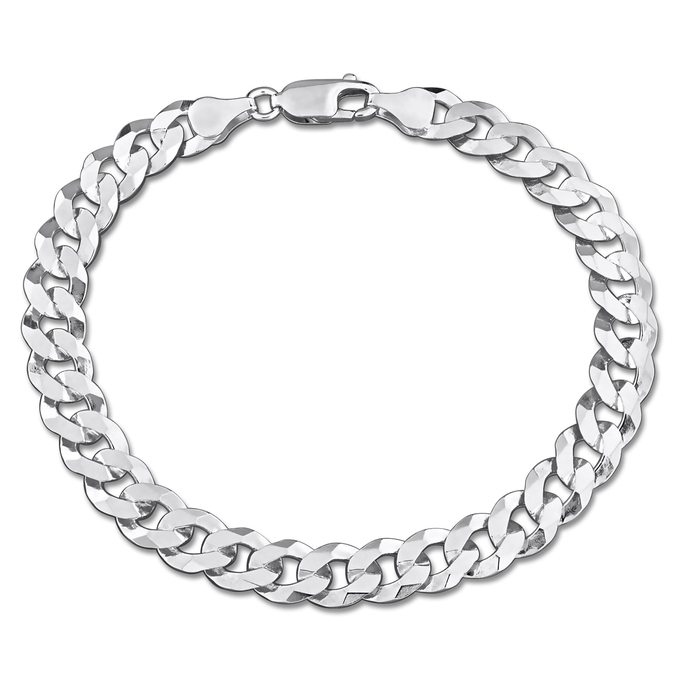 7.5mm Diamond Cut Curb Bevelled Bracelet in Sterling Silver