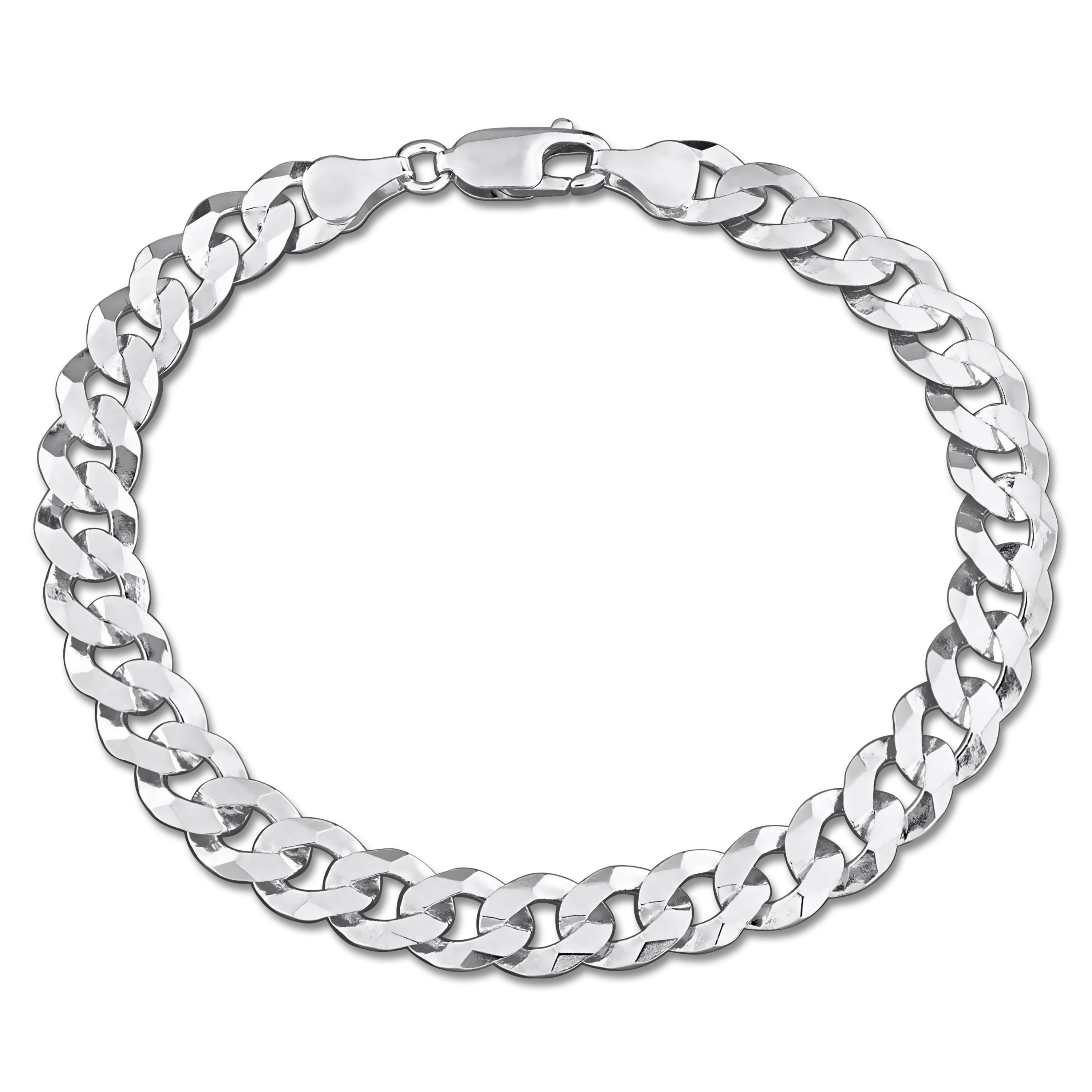 7.5mm Diamond Cut Curb Bevelled Bracelet in Sterling Silver