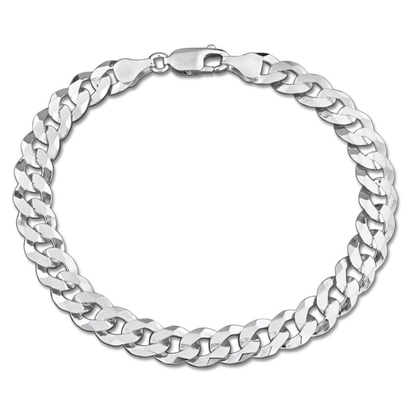 7.5mm Diamond Cut Curb Bevelled Bracelet in Sterling Silver