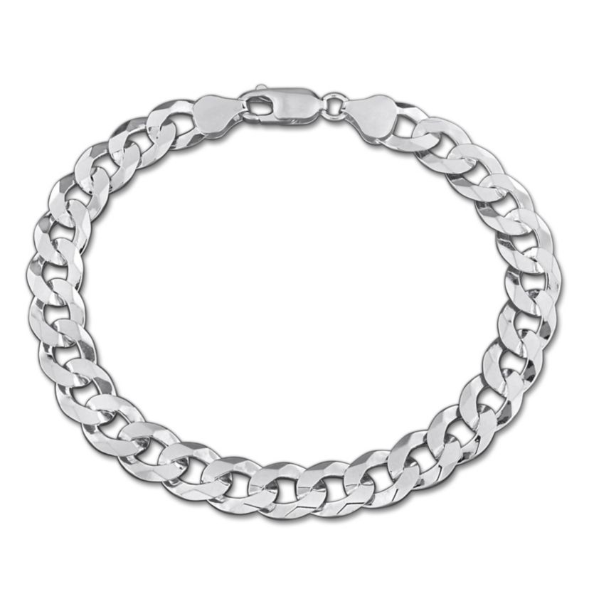 8mm Diamond Cut Curb Bevelled Bracelet in Sterling Silver
