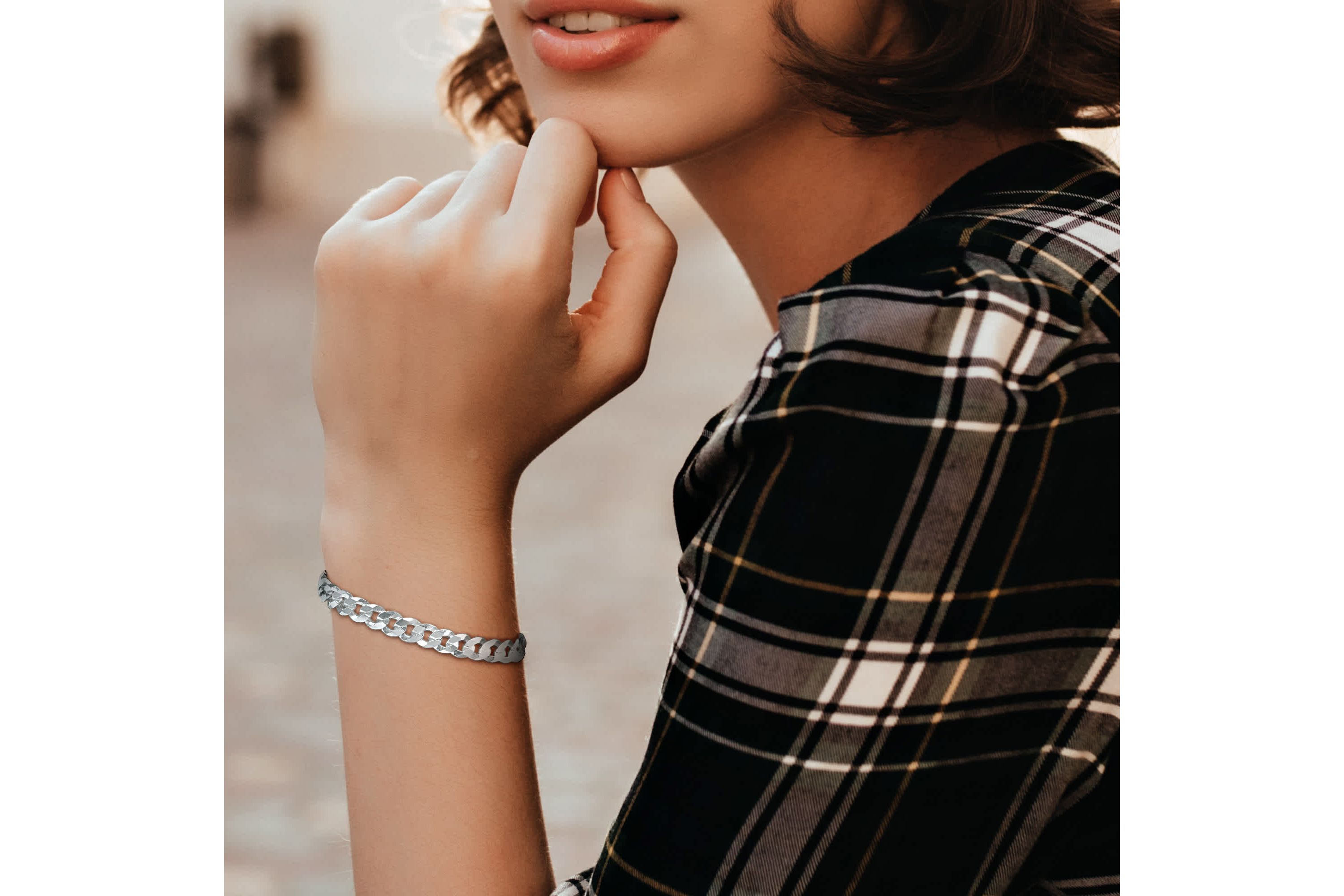 8mm Diamond Cut Curb Bevelled Bracelet in Sterling Silver