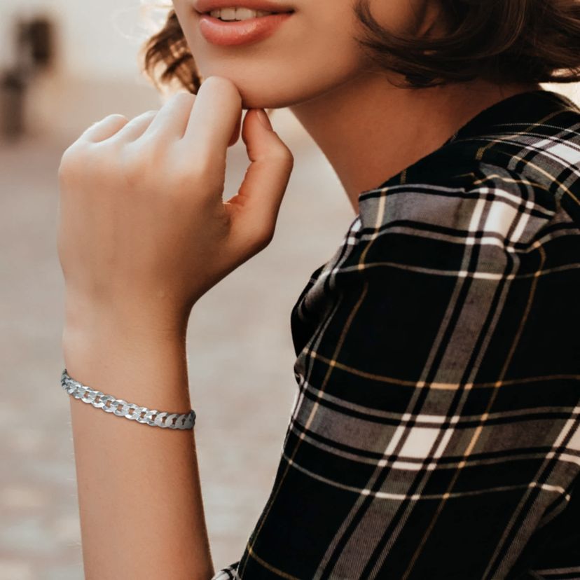 8mm Diamond Cut Curb Bevelled Bracelet in Sterling Silver