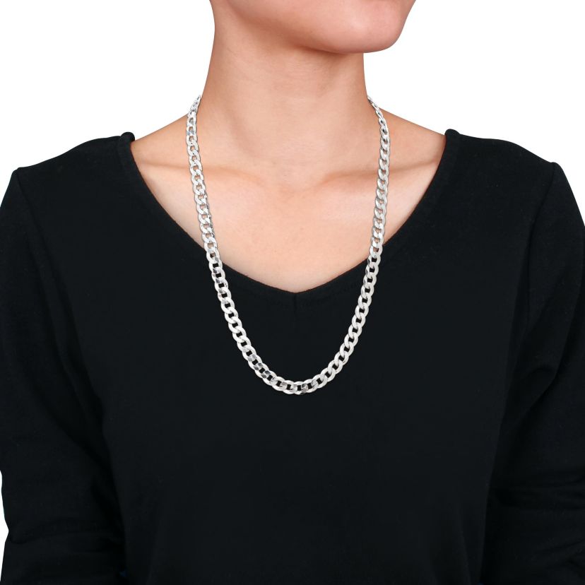 8mm Diamond Cut Curb Bevelled Necklace in Sterling Silver