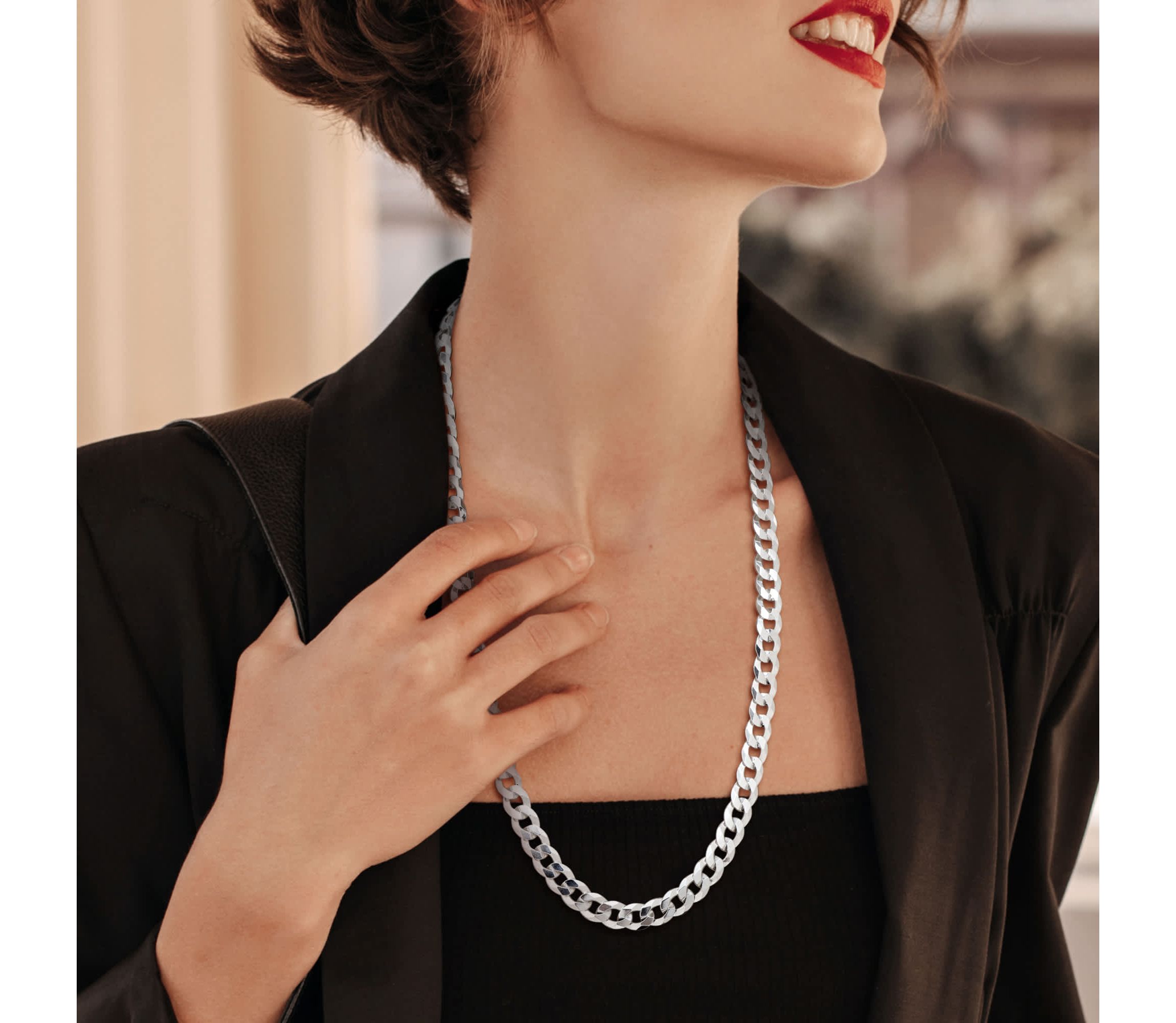 8mm Diamond Cut Curb Bevelled Necklace in Sterling Silver