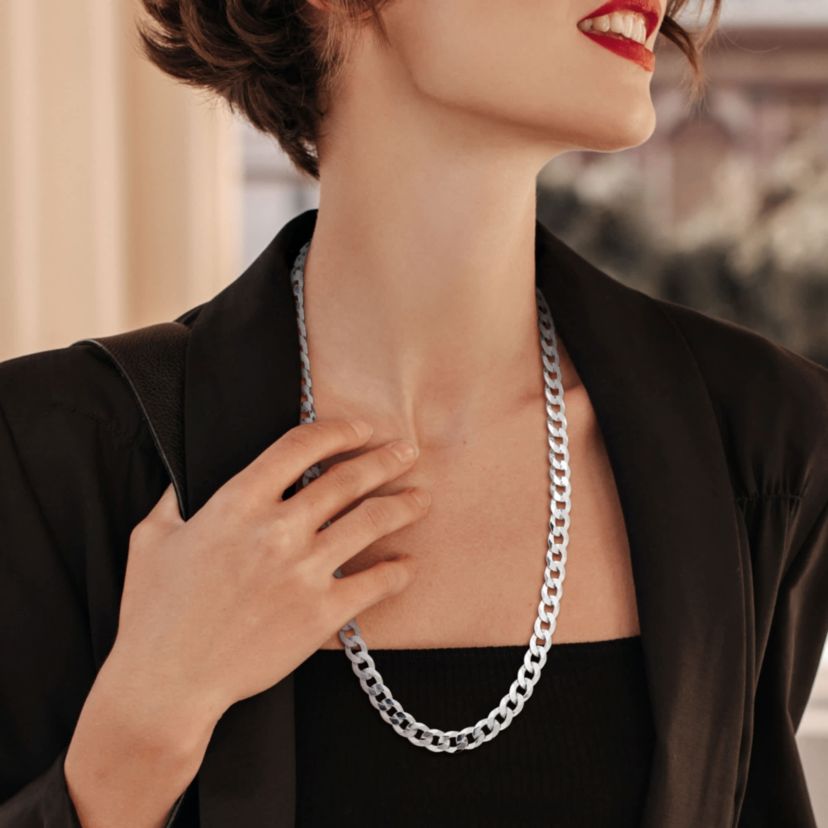 8mm Diamond Cut Curb Bevelled Necklace in Sterling Silver