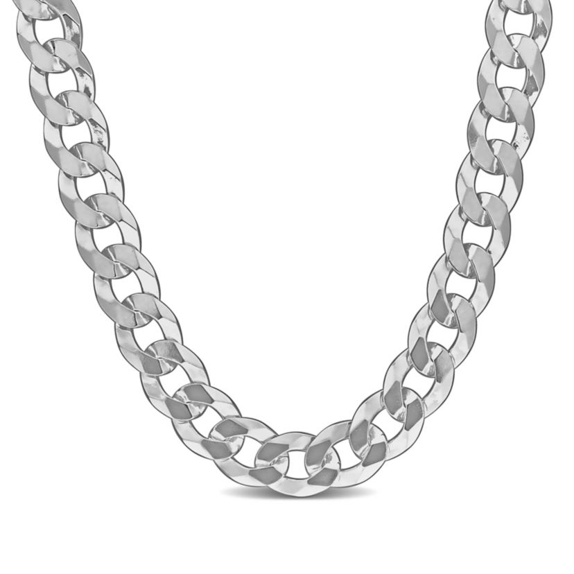 8mm Diamond Cut Curb Bevelled Necklace in Sterling Silver
