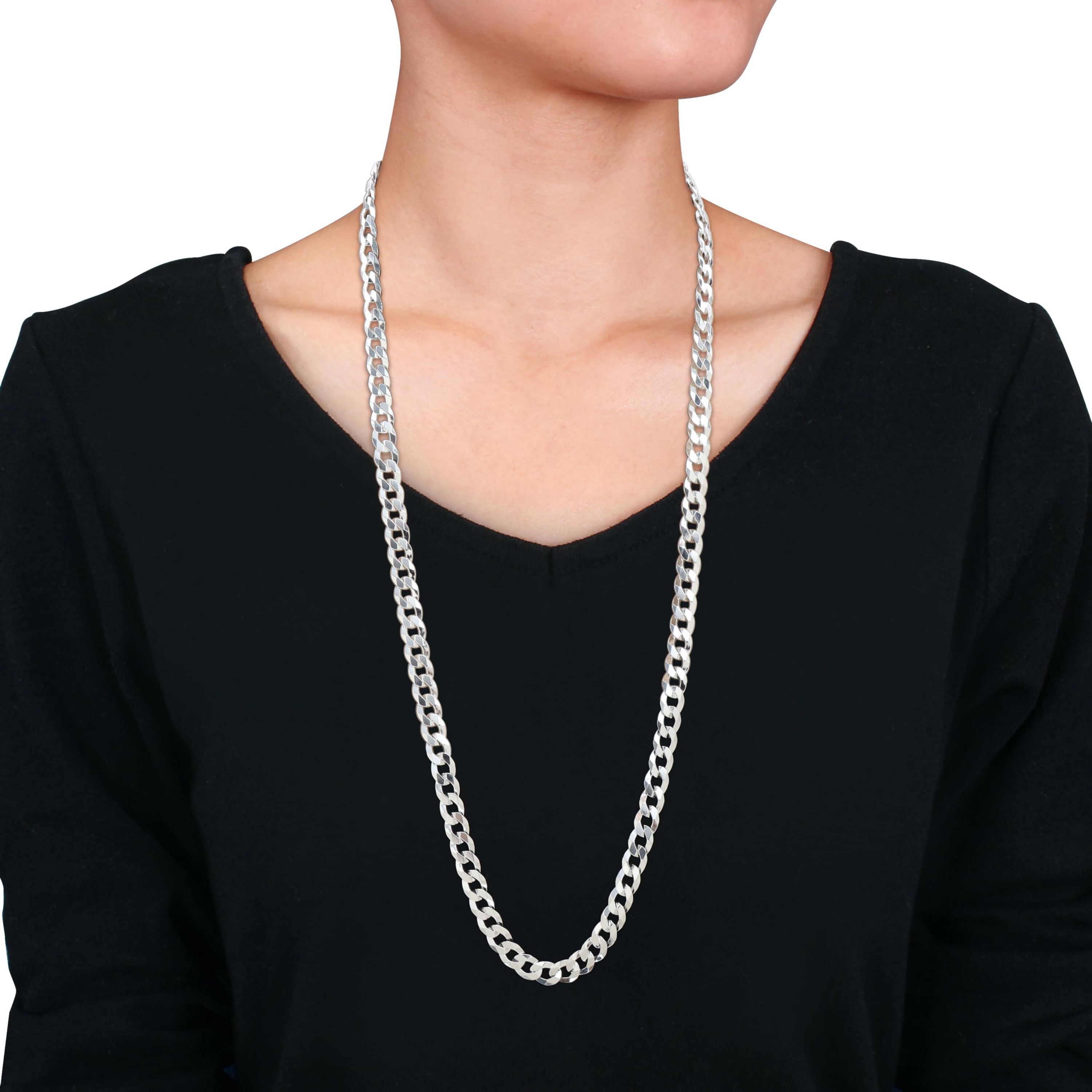 8mm Diamond Cut Curb Bevelled Necklace in Sterling Silver