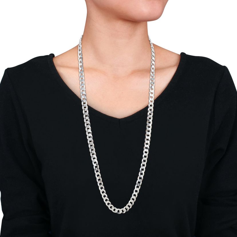 8mm Diamond Cut Curb Bevelled Necklace in Sterling Silver