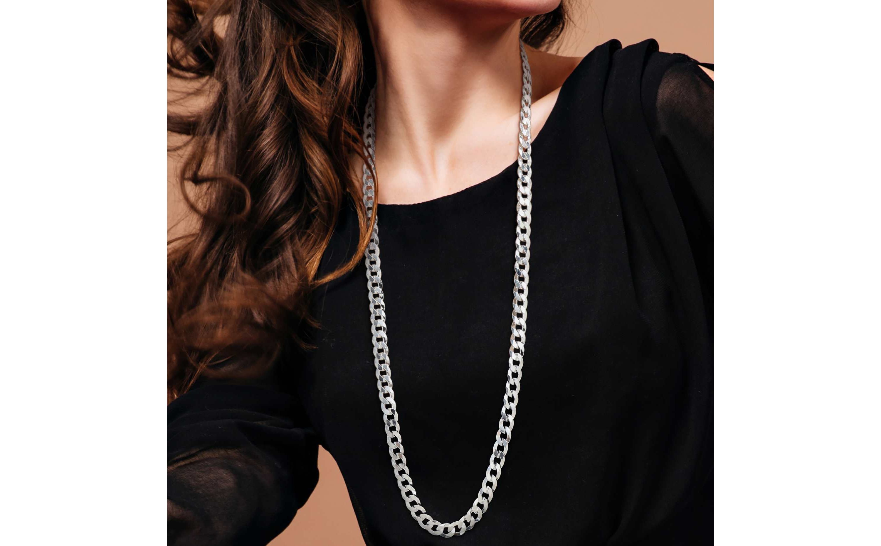 8mm Diamond Cut Curb Bevelled Necklace in Sterling Silver