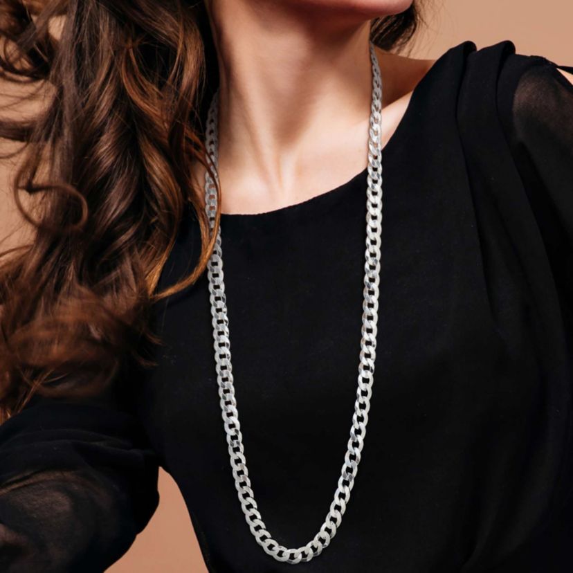 8mm Diamond Cut Curb Bevelled Necklace in Sterling Silver