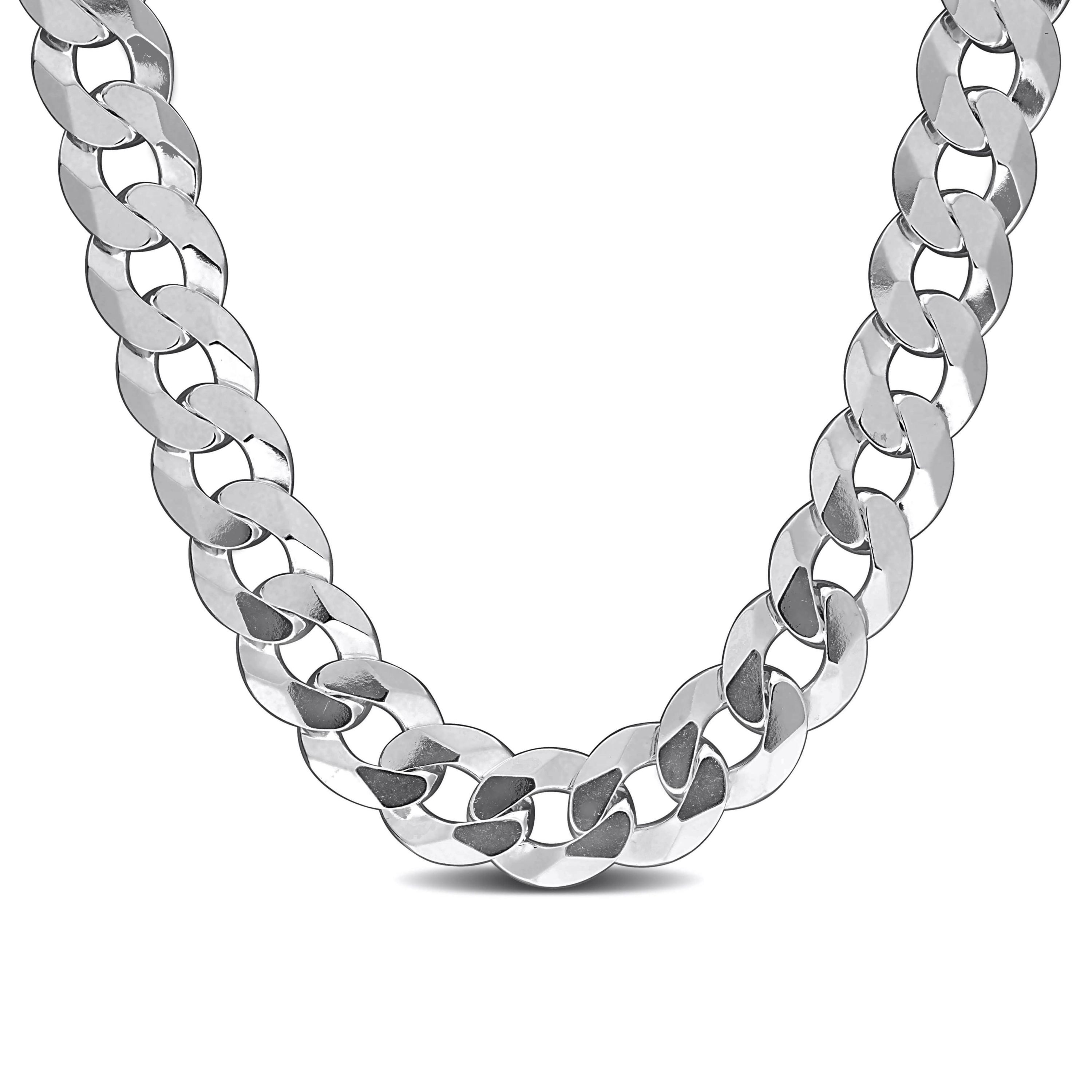 9.2mm Diamond Cut Curb Bevelled Necklace in Sterling Silver