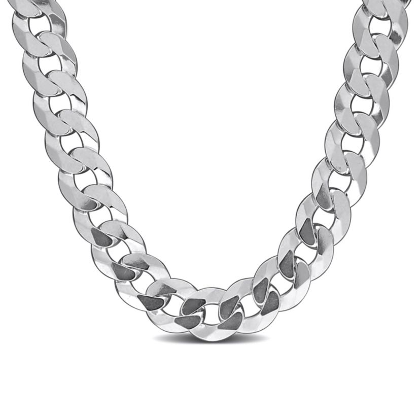9.2mm Diamond Cut Curb Bevelled Necklace in Sterling Silver