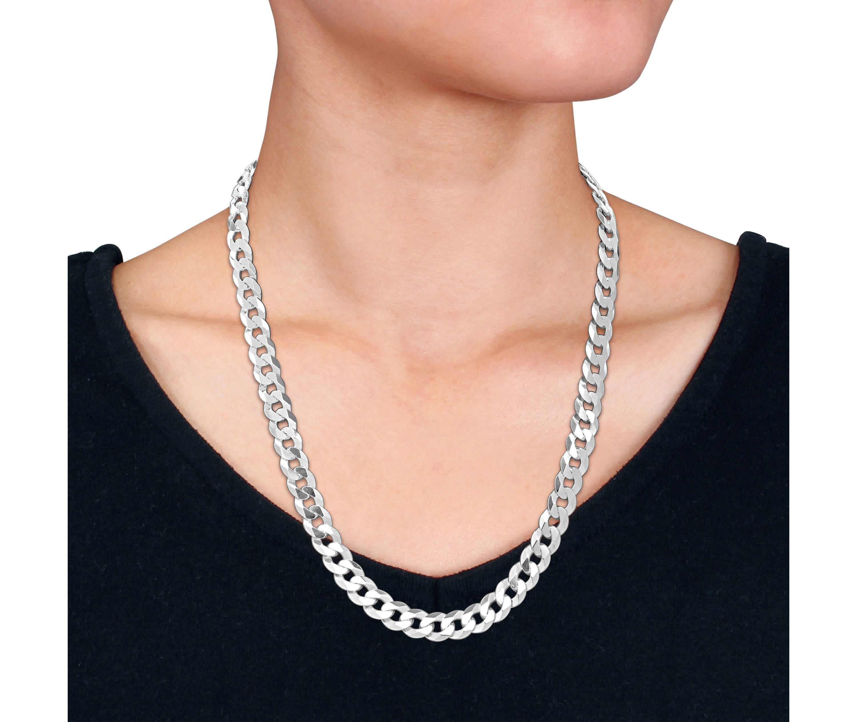 9.2mm Diamond Cut Curb Bevelled Necklace in Sterling Silver