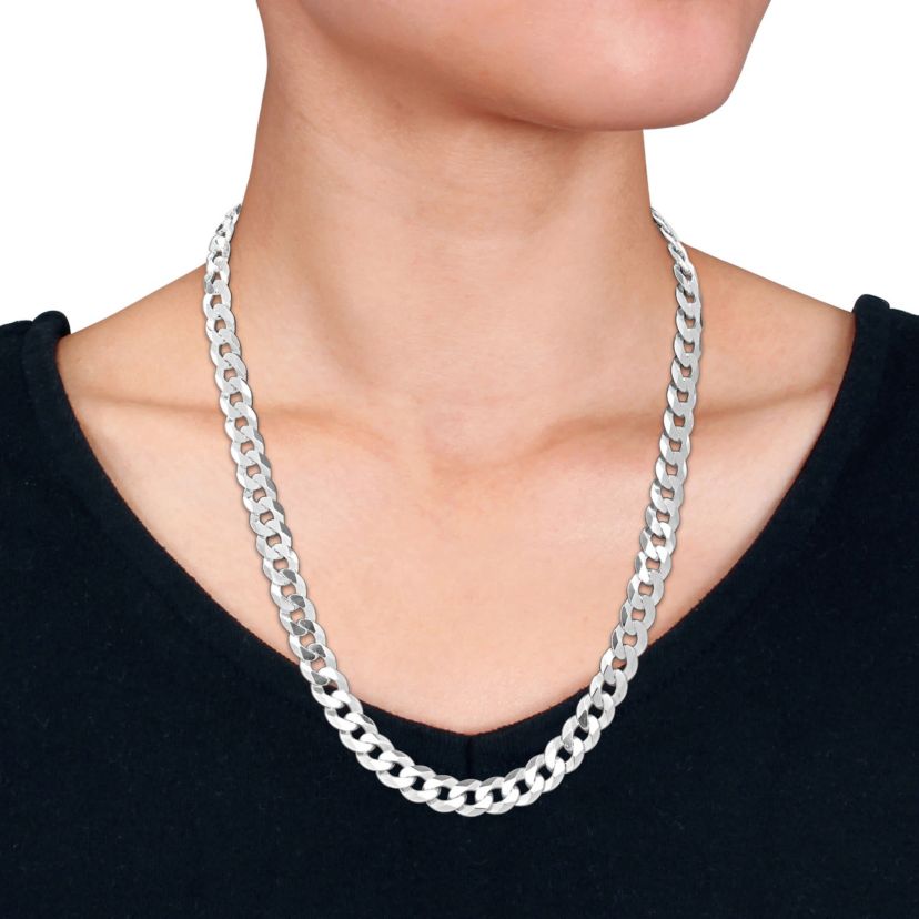 9.2mm Diamond Cut Curb Bevelled Necklace in Sterling Silver