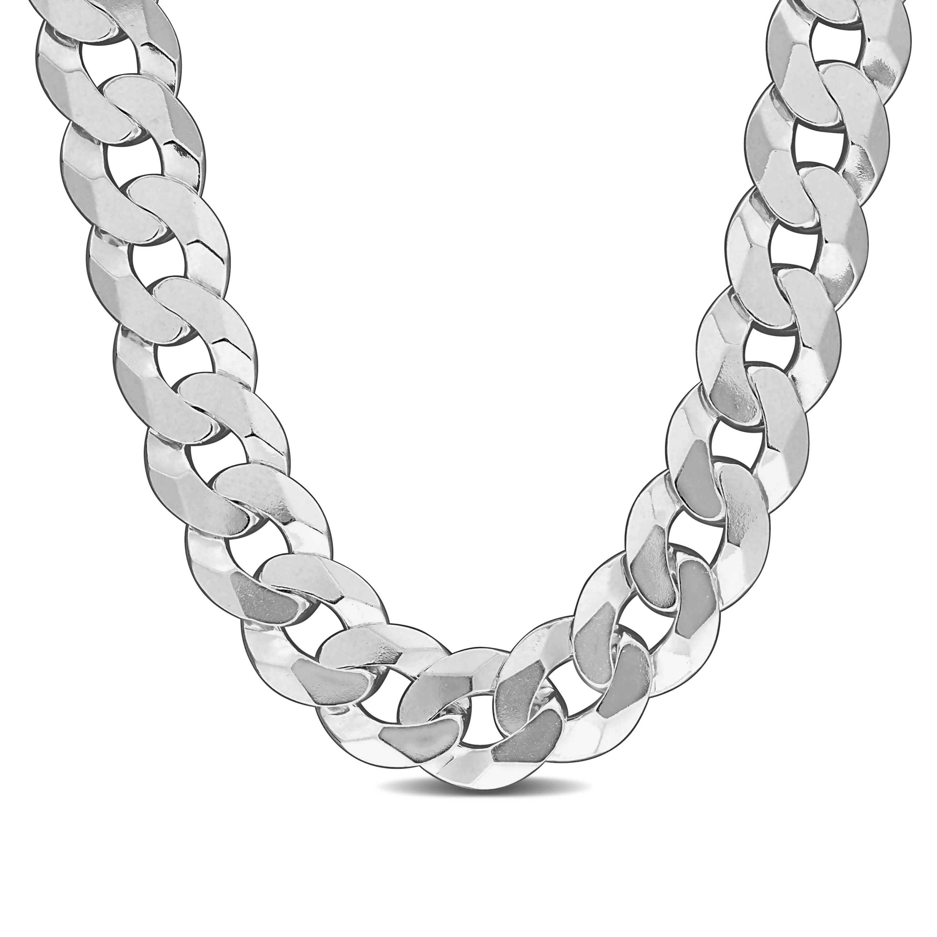11mm Diamond Cut Curb Bevelled Necklace in Sterling Silver