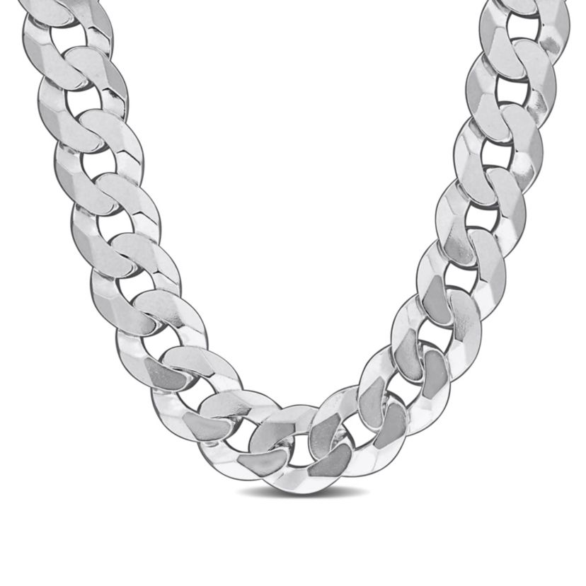 11mm Diamond Cut Curb Bevelled Necklace in Sterling Silver