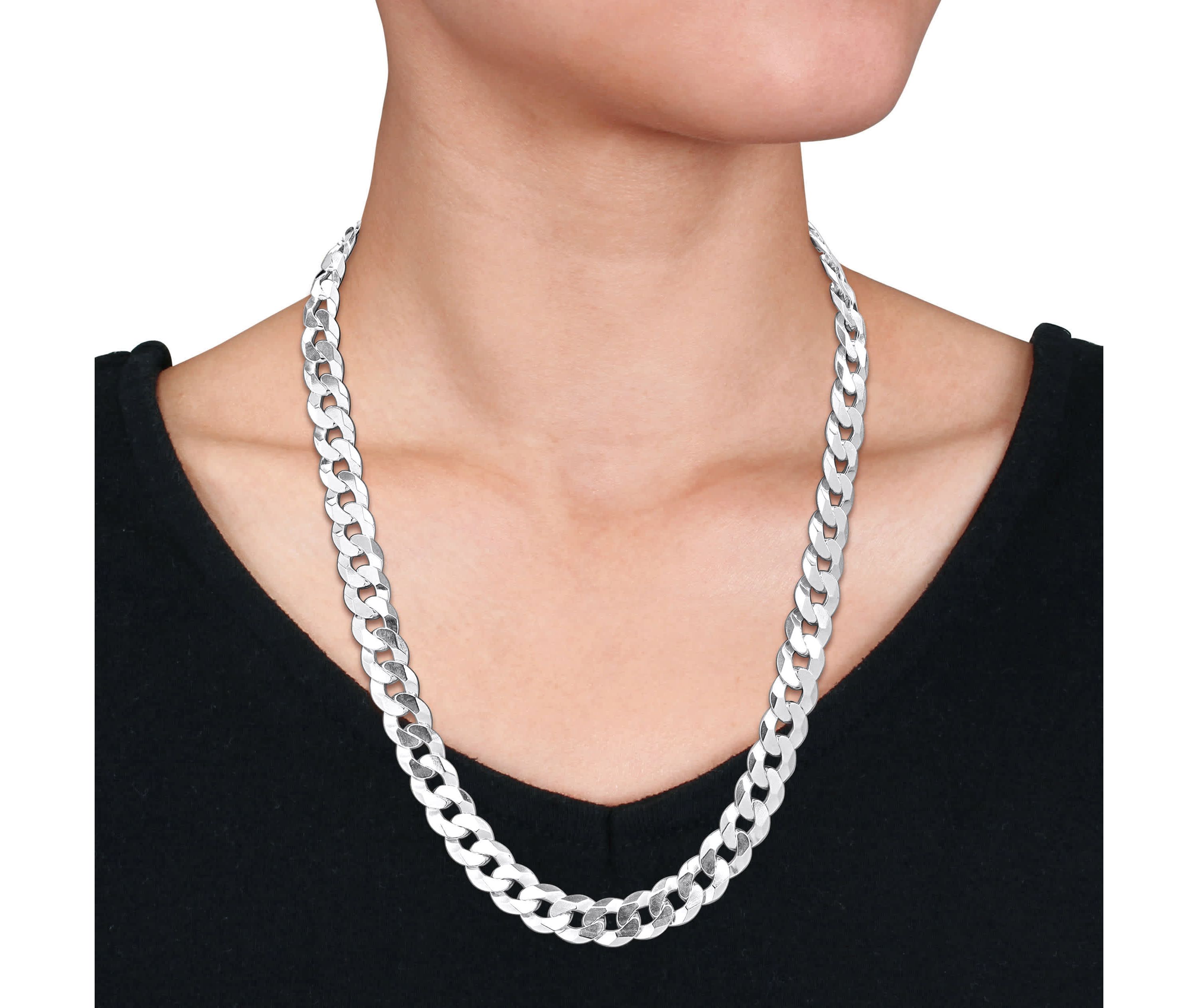 11mm Diamond Cut Curb Bevelled Necklace in Sterling Silver