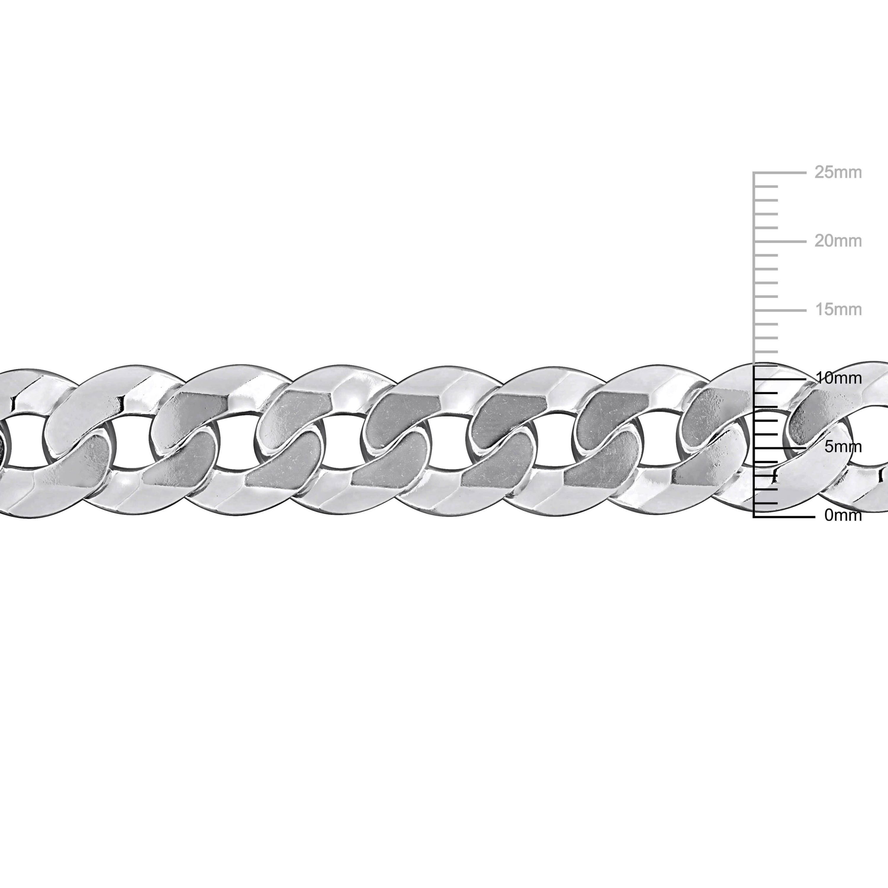 11mm Diamond Cut Curb Bevelled Necklace in Sterling Silver