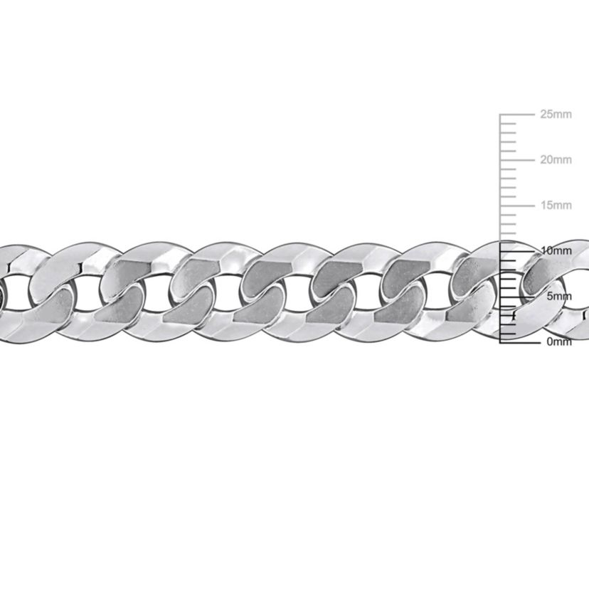 11mm Diamond Cut Curb Bevelled Necklace in Sterling Silver