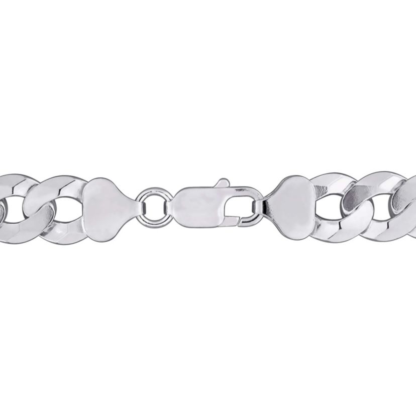 11mm Diamond Cut Curb Bevelled Necklace in Sterling Silver