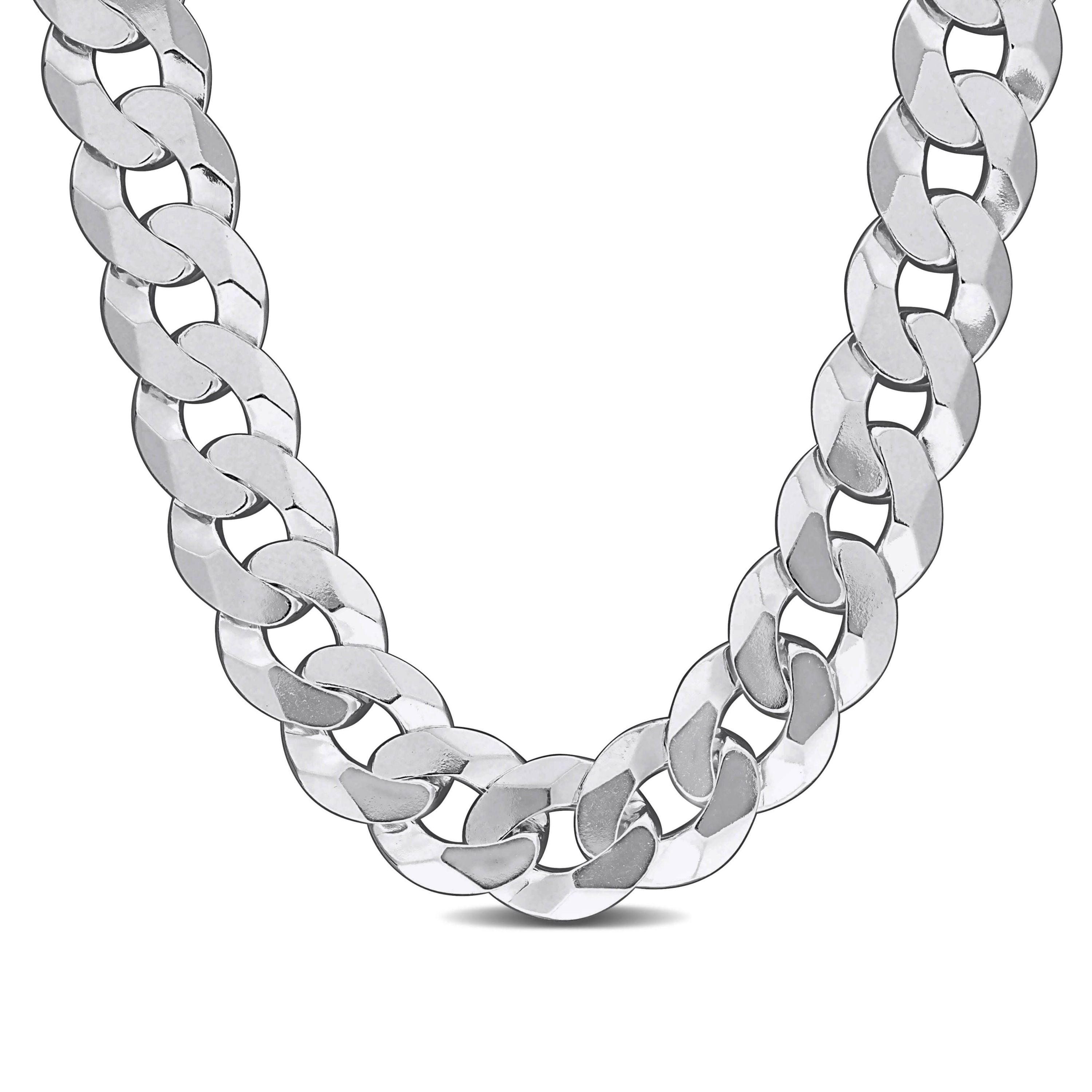 11mm Diamond Cut Curb Bevelled Necklace in Sterling Silver