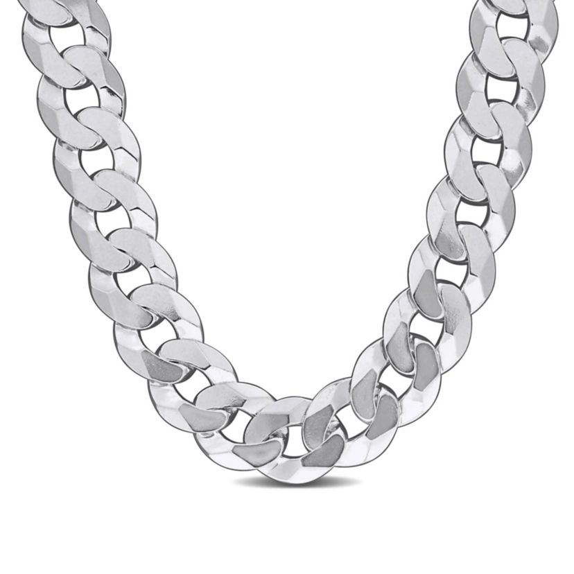 11mm Diamond Cut Curb Bevelled Necklace in Sterling Silver