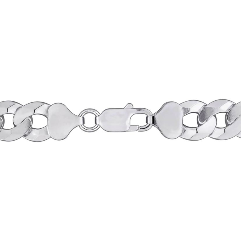 11mm Diamond Cut Curb Bevelled Necklace in Sterling Silver