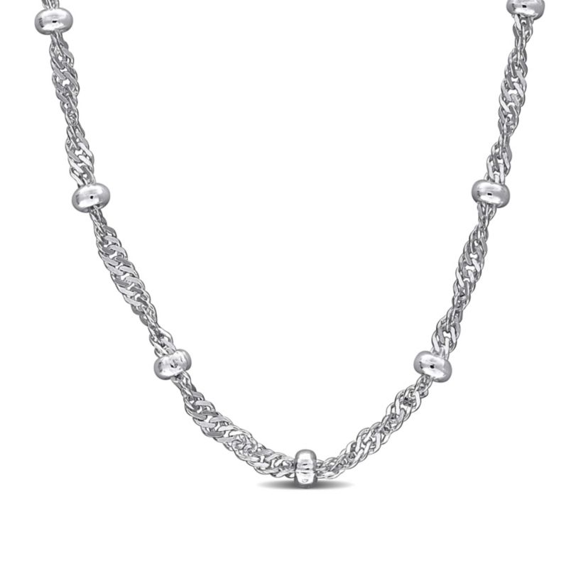 2.8mm Saturno Bead Station Singapore Necklace in Sterling Silver
