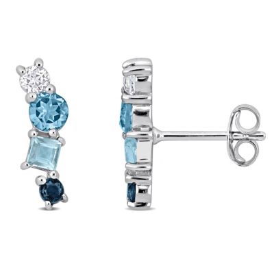Belk & Co Blue Topaz SKY Swiss London & White Topaz Stud Earrings in Sterling Silver