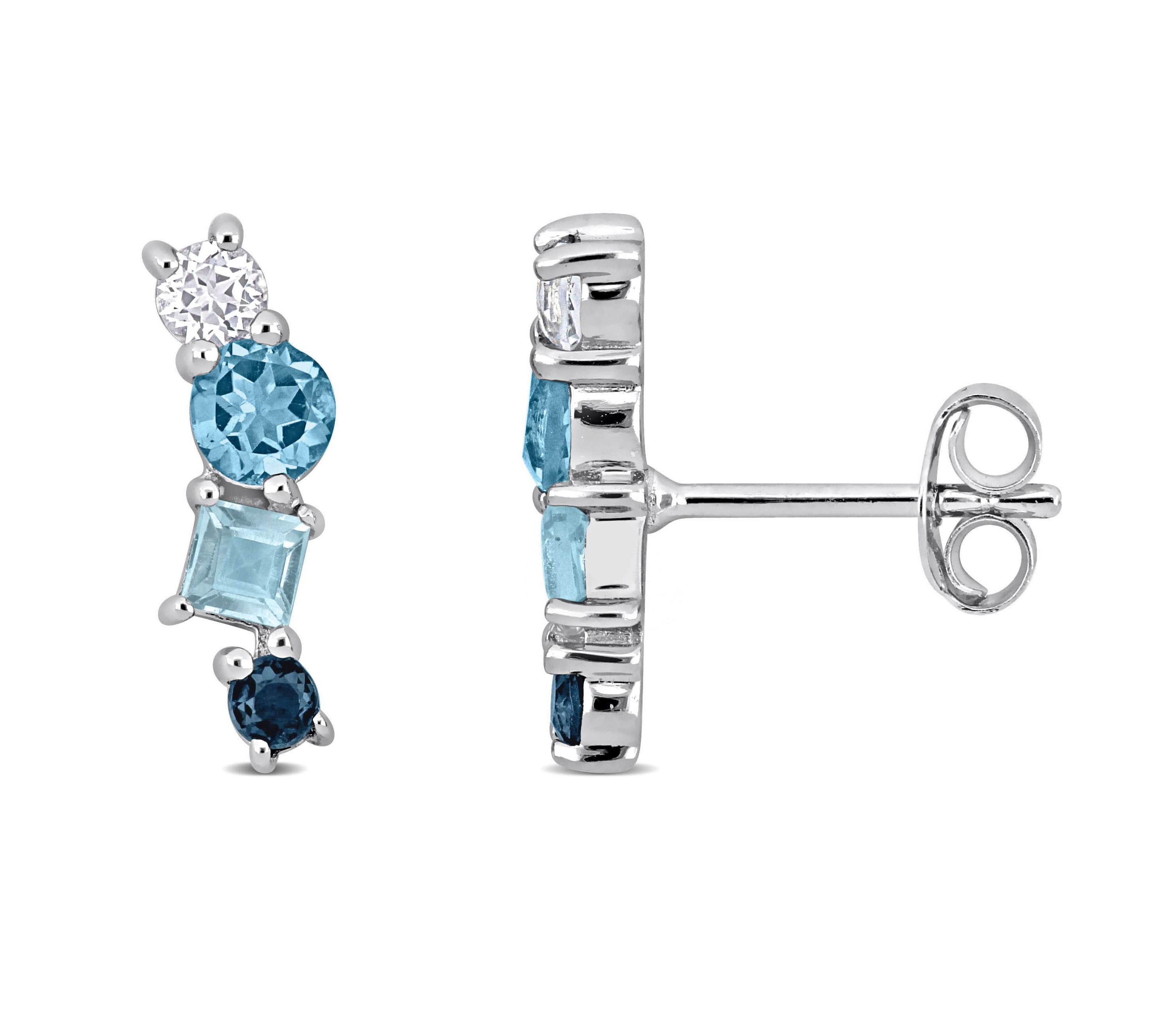 Blue Topaz SKY Swiss London & White Topaz Stud Earrings in Sterling Silver