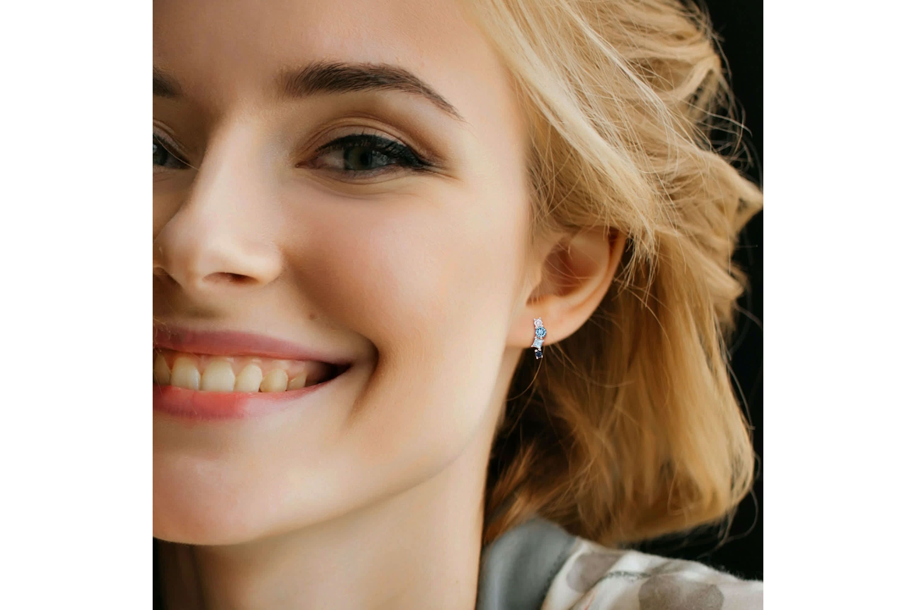 Blue Topaz SKY Swiss London & White Topaz Stud Earrings in Sterling Silver