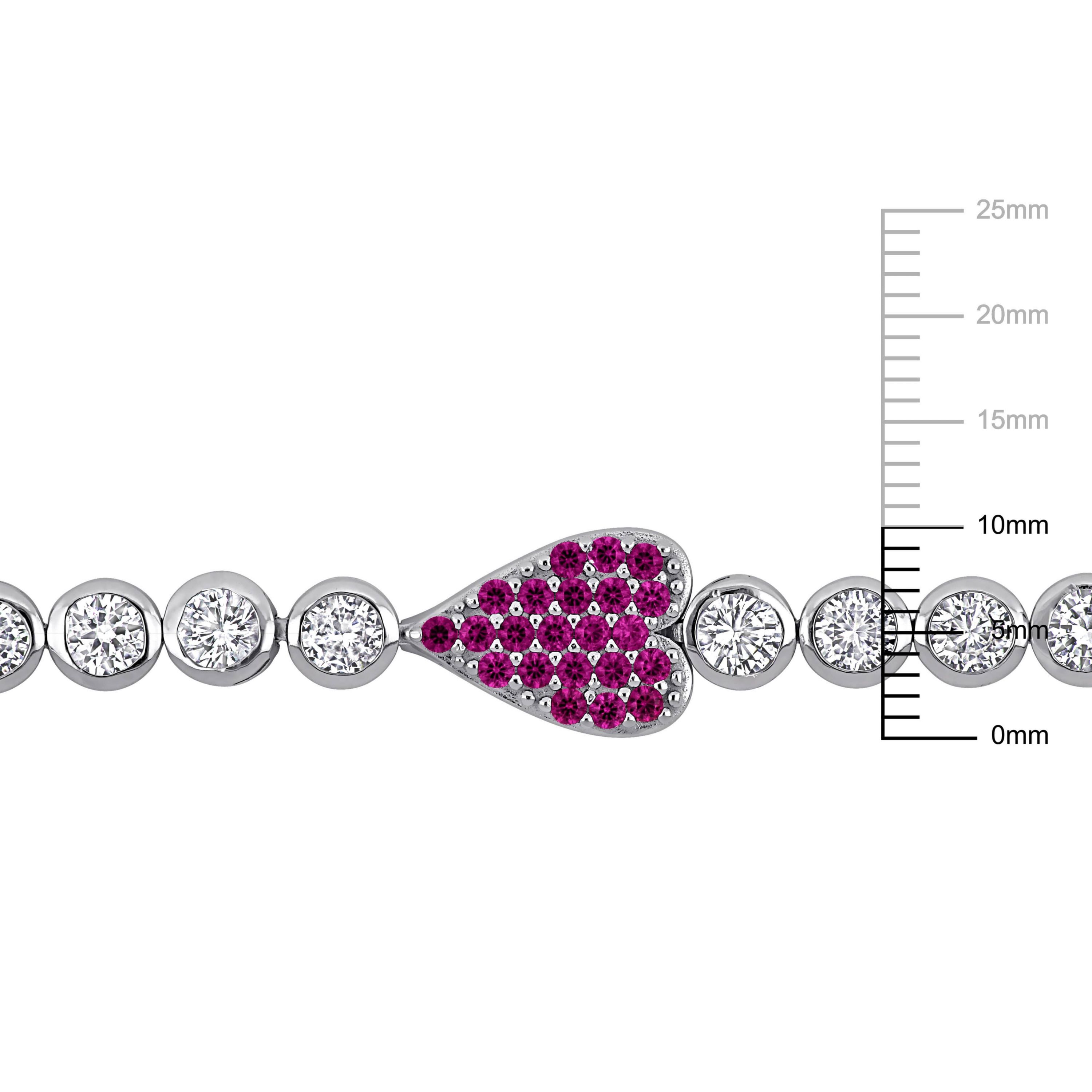 Lab Created Created Ruby & Created White Sapphire Heart Bracelet in Sterling Silver