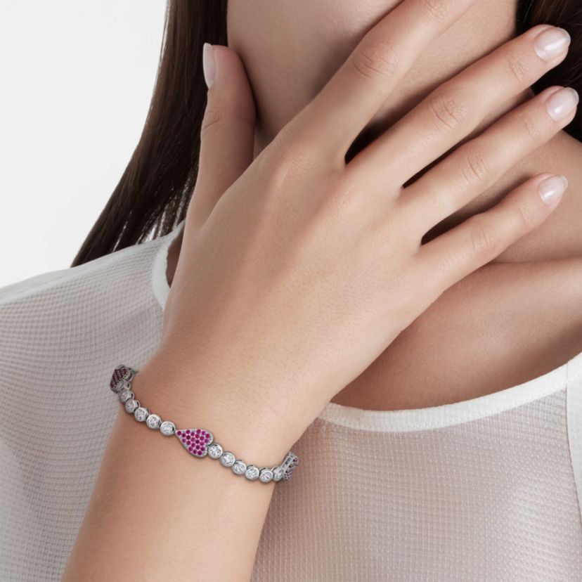 Lab Created Created Ruby & Created White Sapphire Heart Bracelet in Sterling Silver