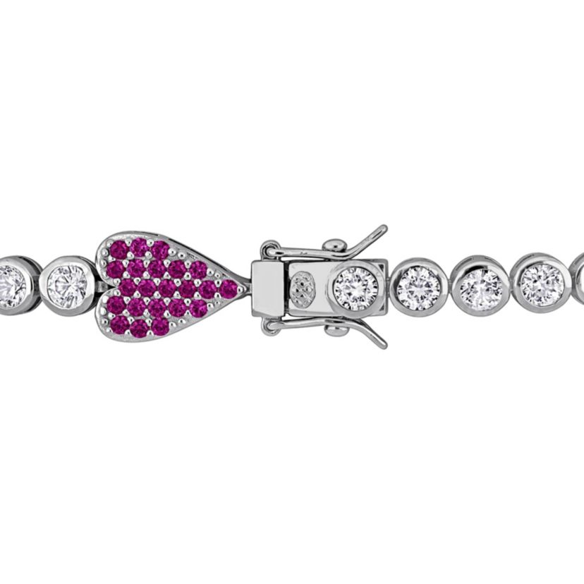 Lab Created Created Ruby & Created White Sapphire Heart Bracelet in Sterling Silver