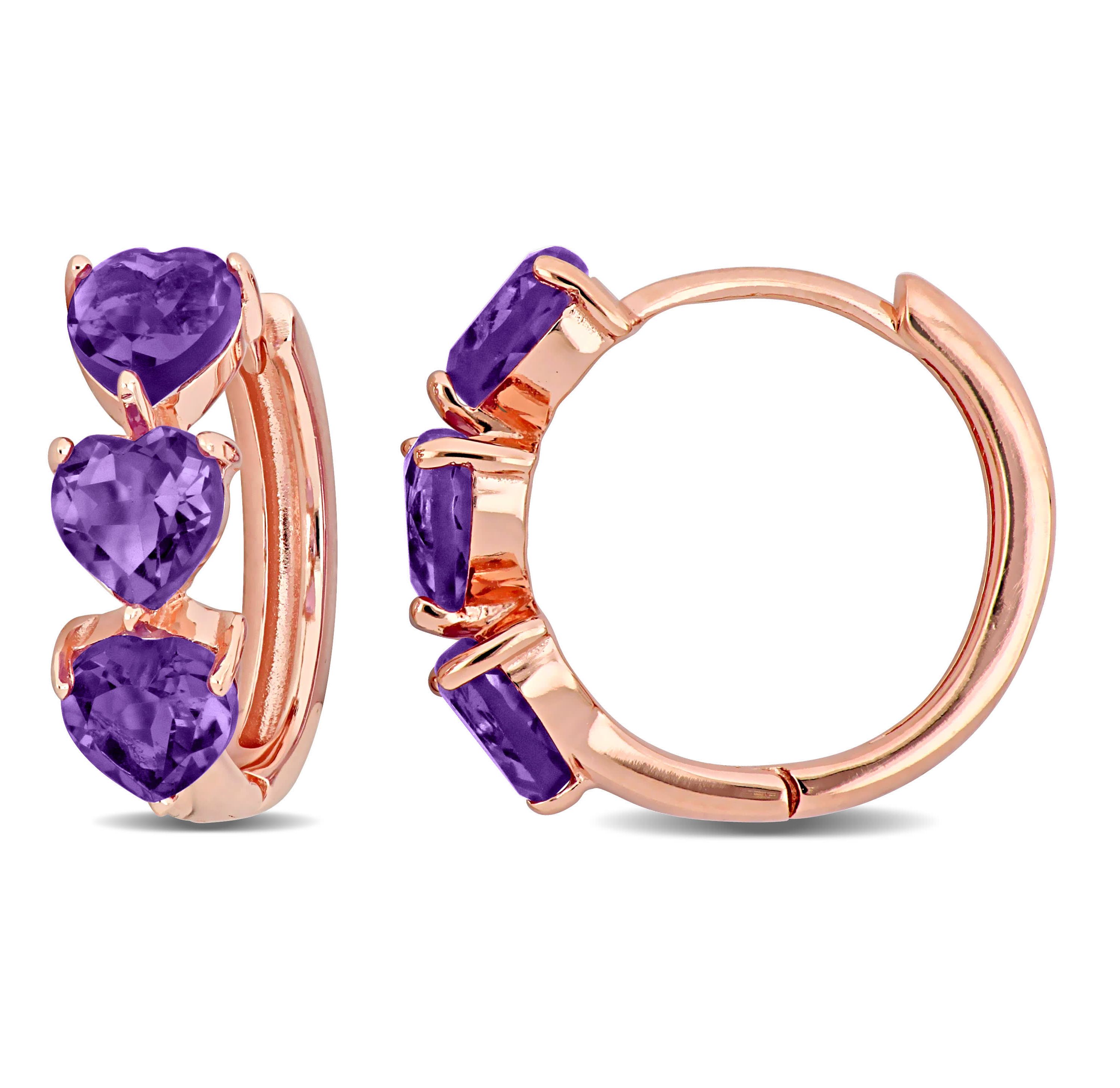 Amethyst Hoop Earrings in Rose Plated Sterling Silver