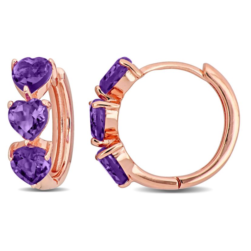 Amethyst Hoop Earrings in Rose Plated Sterling Silver