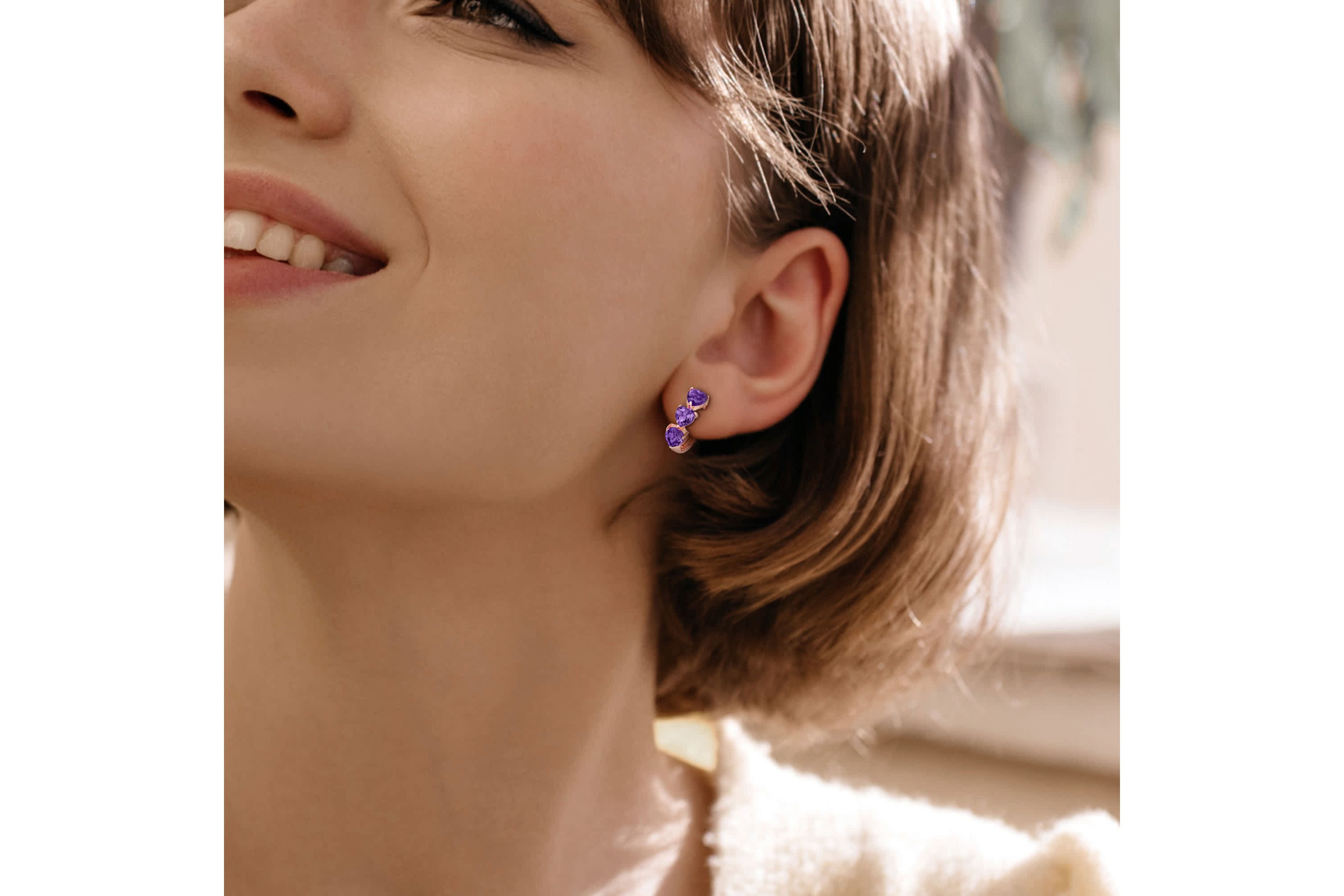 Amethyst Hoop Earrings in Rose Plated Sterling Silver