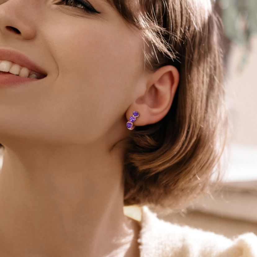 Amethyst Hoop Earrings in Rose Plated Sterling Silver