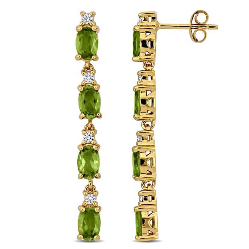 Peridot & White Topaz Drop Earrings in Yellow Plated Sterling Silver