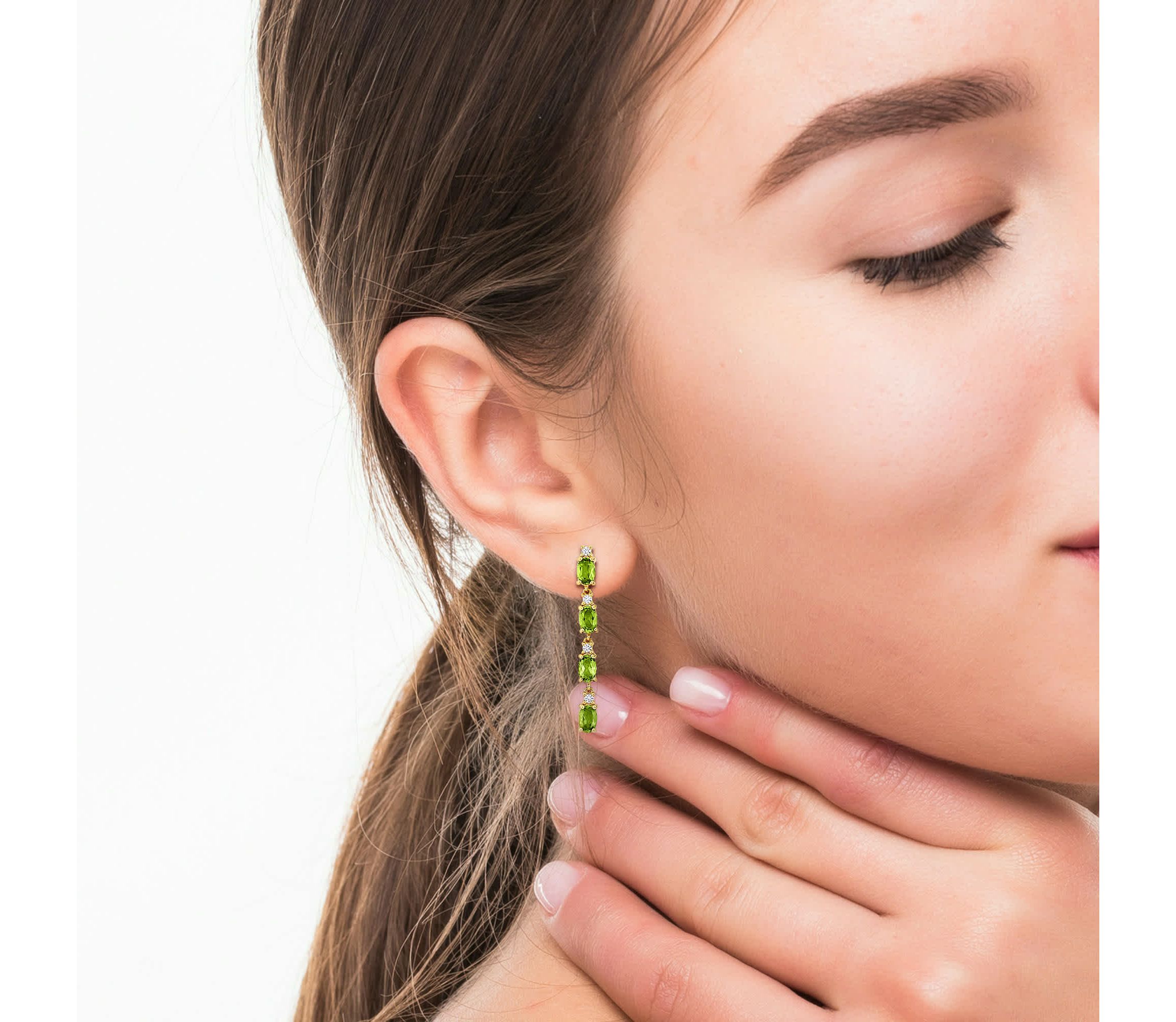 Peridot & White Topaz Drop Earrings in Yellow Plated Sterling Silver