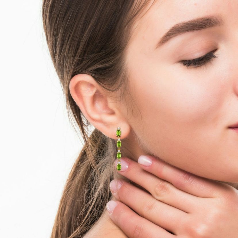 Peridot & White Topaz Drop Earrings in Yellow Plated Sterling Silver