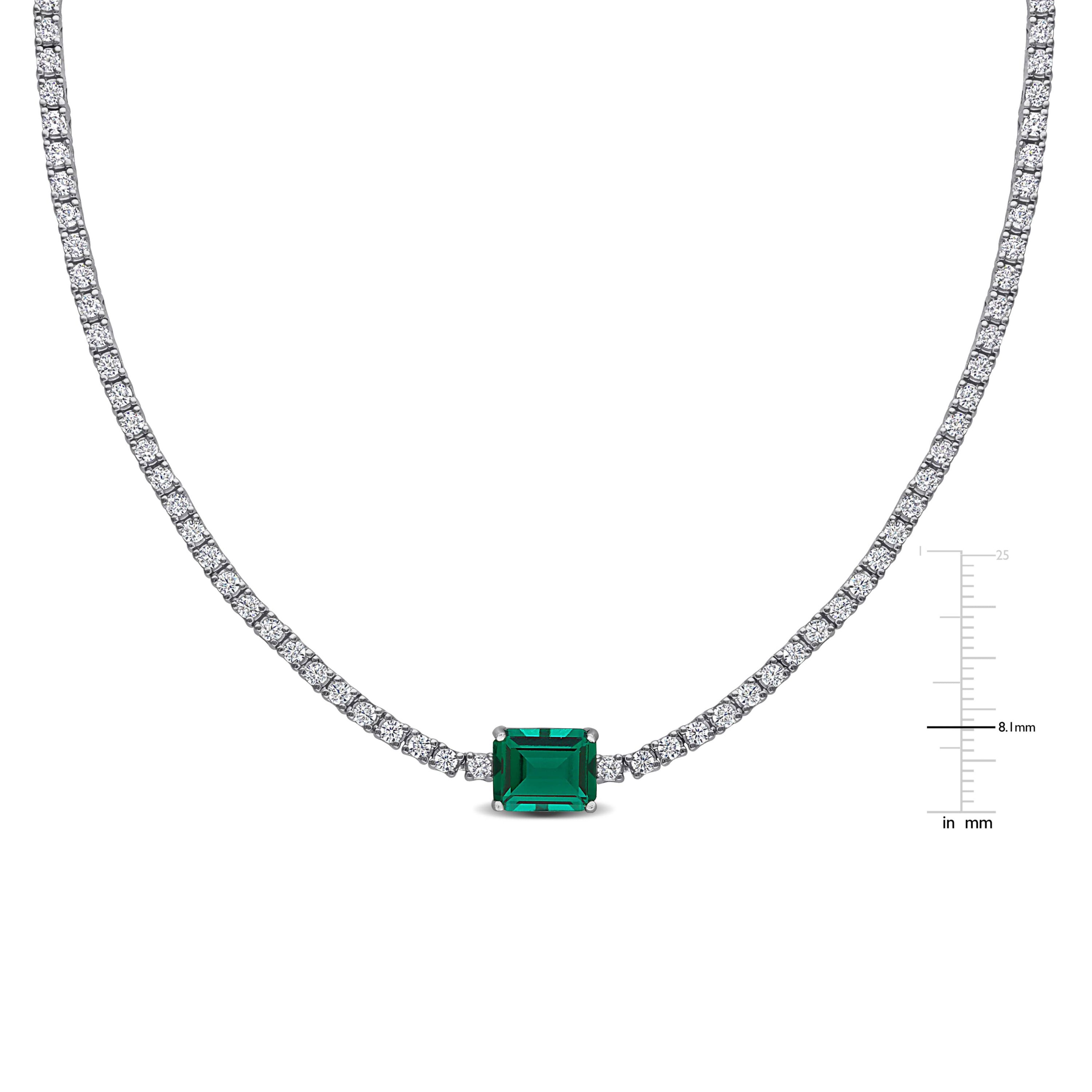 Lab Created Created Emerald & Created White Sapphire Solitaire Necklace in Sterling Silver