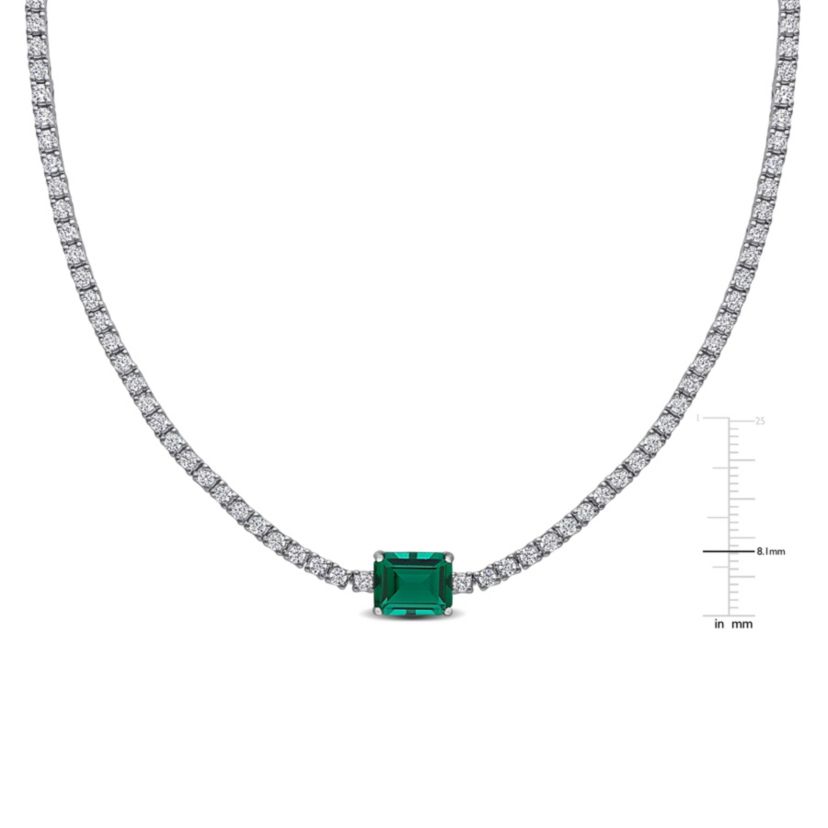 Lab Created Created Emerald & Created White Sapphire Solitaire Necklace in Sterling Silver