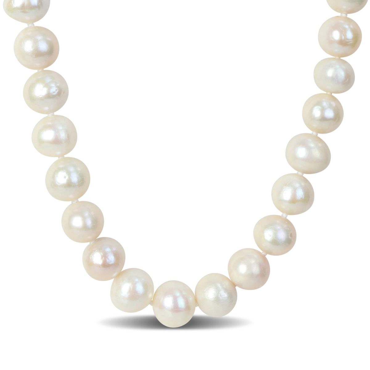 9-11mm Cultured Freshwater Edison Pearl Necklace with Ball Clasp in Silvertone Brass