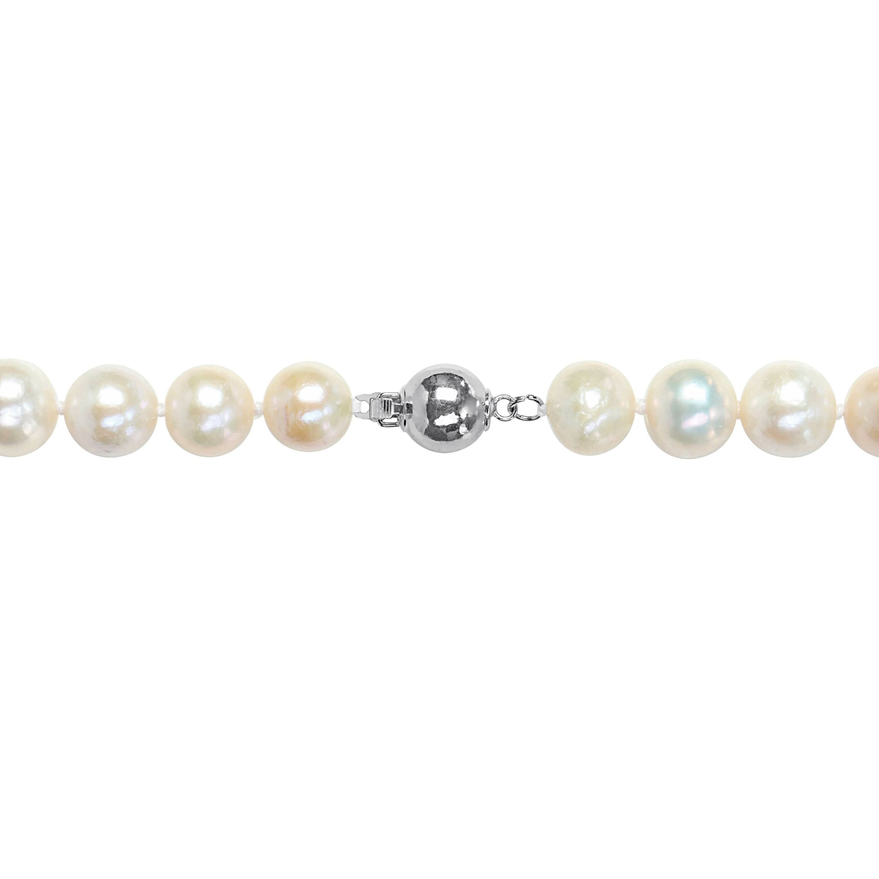 9-11mm Cultured Freshwater Edison Pearl Necklace with Ball Clasp in Silvertone Brass
